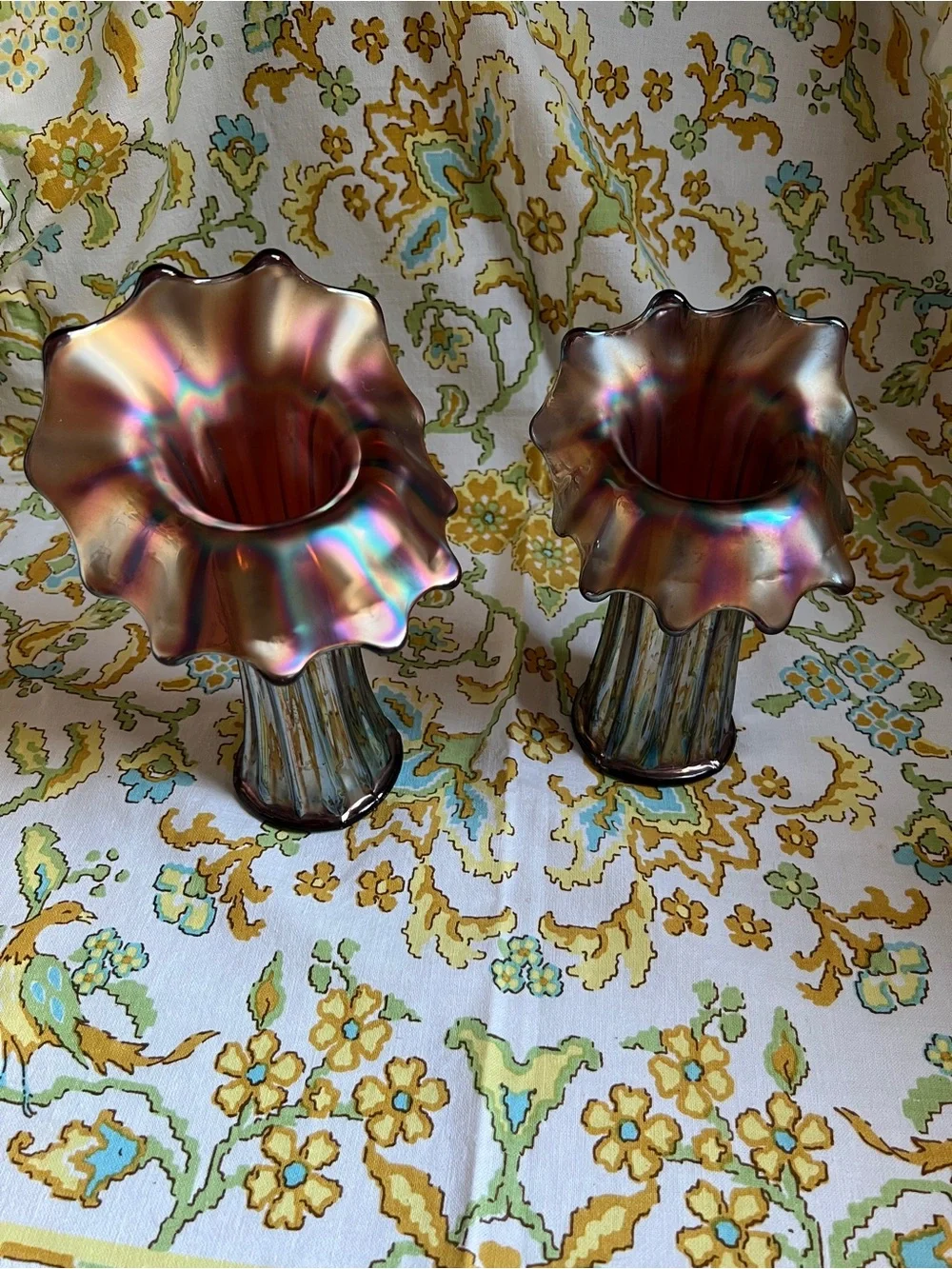Antique Carnival Glass Jack in The Pulpit Vases - Pair